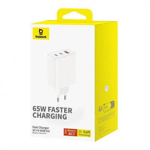 Încărcător Rețea Cube Pro 65W 2x USB-C 1x USB Alb - Baseus