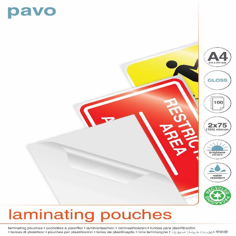 Folie Laminare A4 75–80 microni Lucioasă 100 buc - Pavo