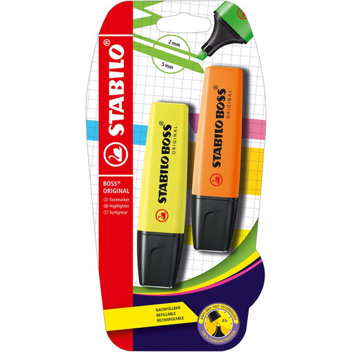 Textmarker Boss Original 2-5 mm Galben si Portocaliu 2 Buc/Blister - Stabilo - imagine produs