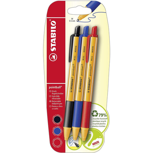 Pix cu Mecanism Pointball 0,5 mm 3 Culori/Blister - Stabilo