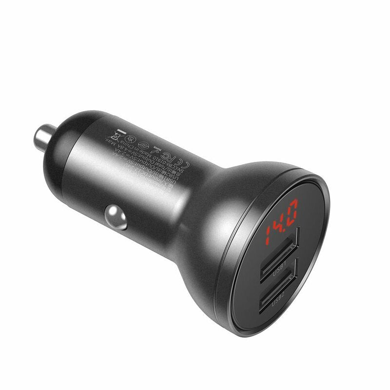 Încărcător Auto Digital Display 24W 2x USB Cablu 3-in-1 Gri - Baseus