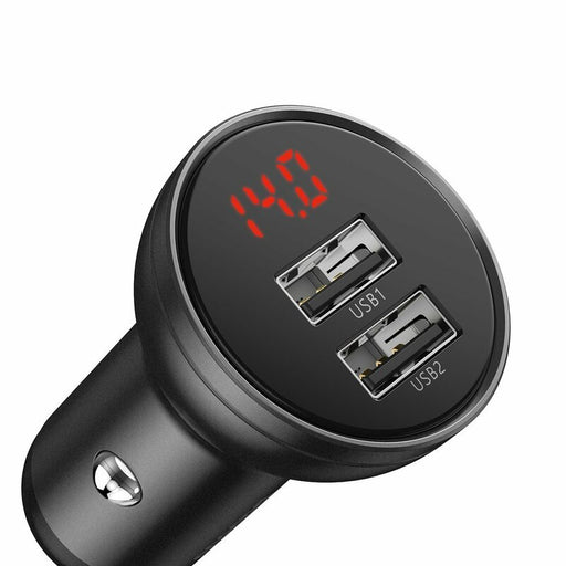 Încărcător Auto Digital Display 24W 2x USB Cablu 3-in-1 Gri Baseus