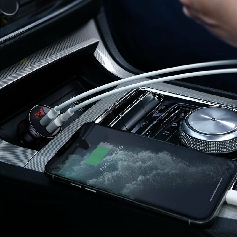 Încărcător Auto Digital Display 24W 2x USB Cablu 3-in-1 Gri - Baseus