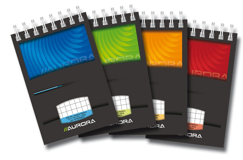Bloc Notes Spiră Mano A7 Aritmetică 90g 60 File Aurora, copertă din carton color lucios și spirală metalică dublă, culori asortate