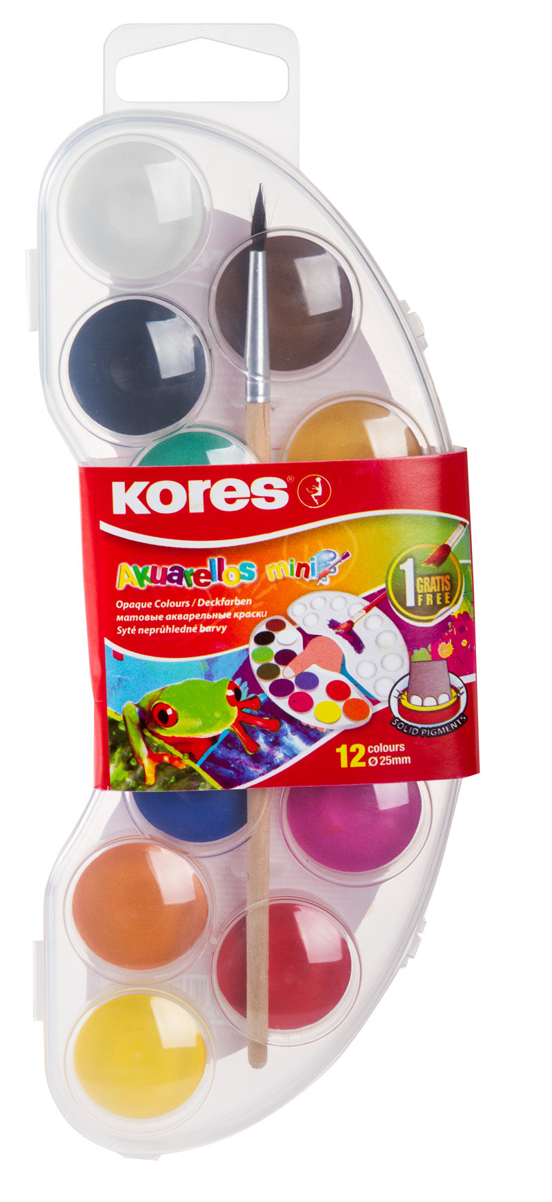Acuarele Akuarellos Mini 12 Culori 25 mm cu Pensulă Kores