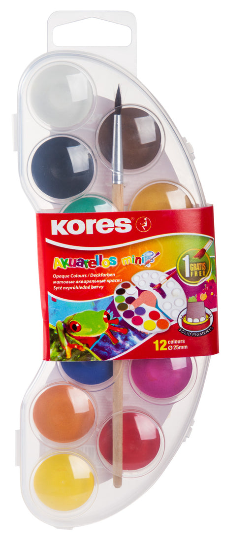 Acuarele Akuarellos Mini 12 Culori 25 mm cu Pensulă Kores