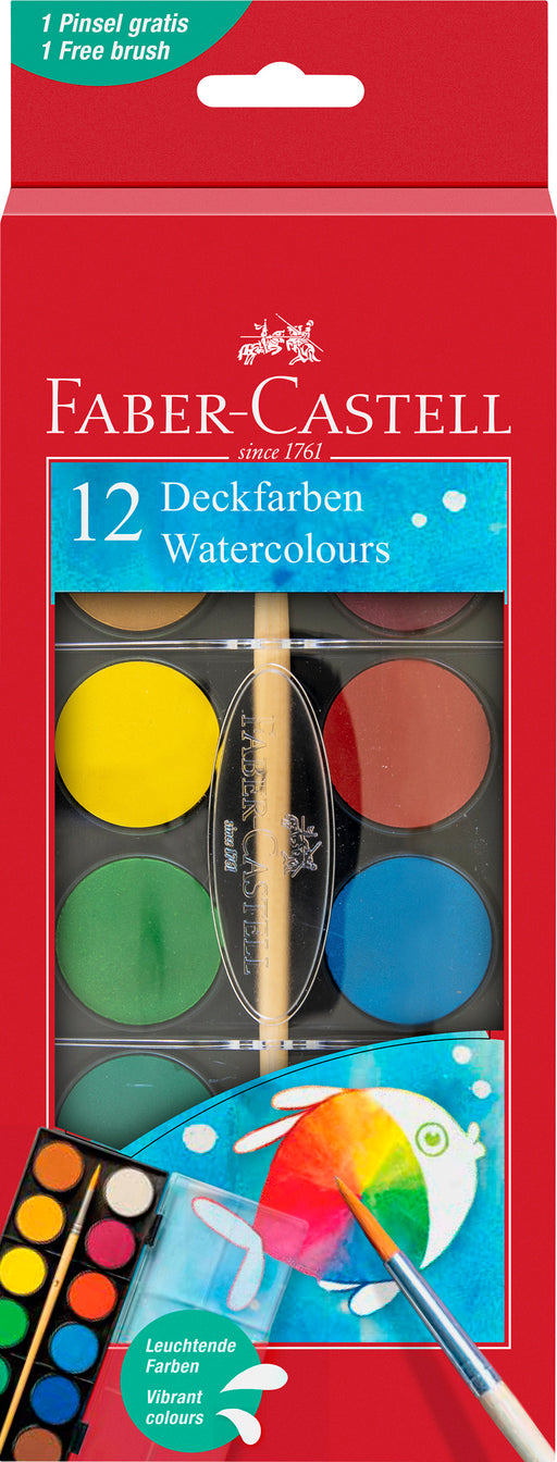 Acuarele 12 Culori 30 mm cu Pensulă Faber-Castell