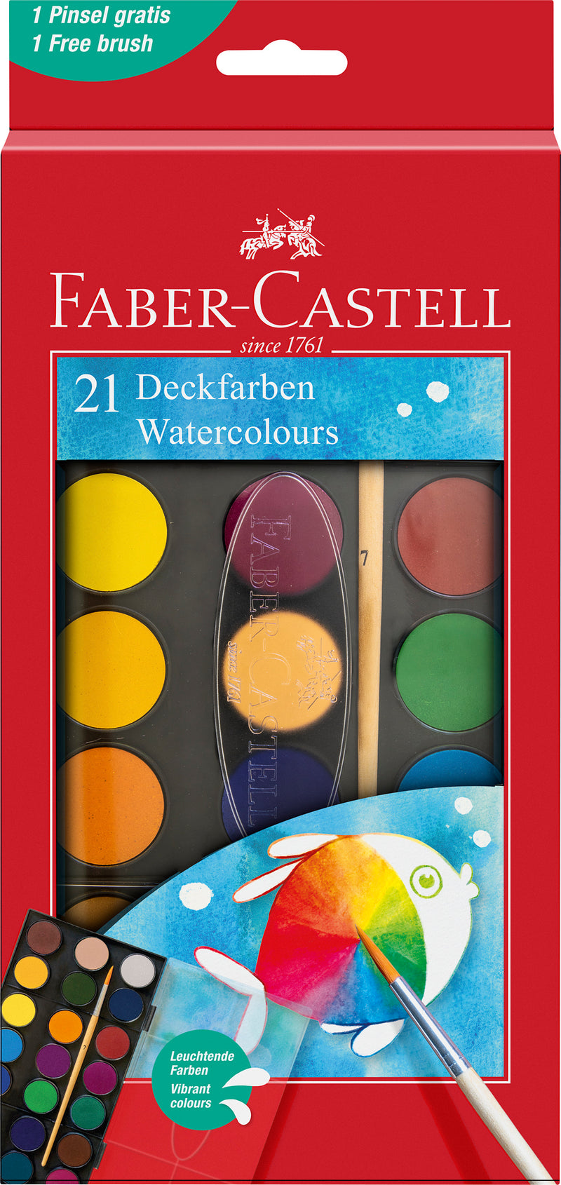 Acuarele 21 Culori 30 mm cu 2 Pensule Faber-Castell