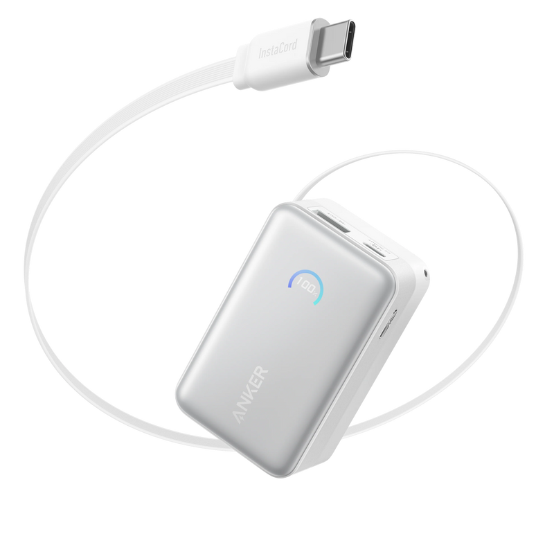 Baterie Externa Anker Nano 10000mAh 45W Cablu USB-C Retractabil alb - imagine produs
