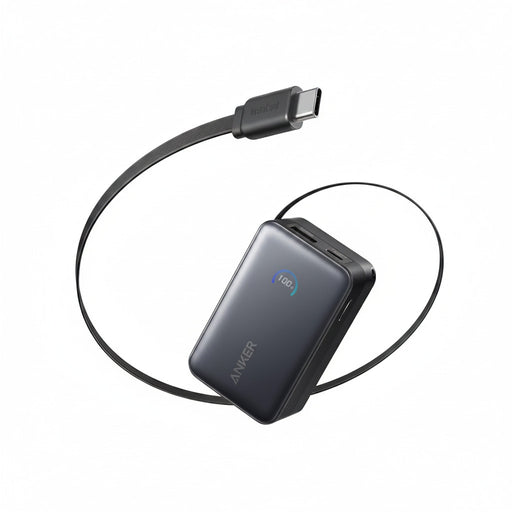 Baterie Externă Nano 10000mAh 45W Cablu USB-C Retractabil Negru Anker