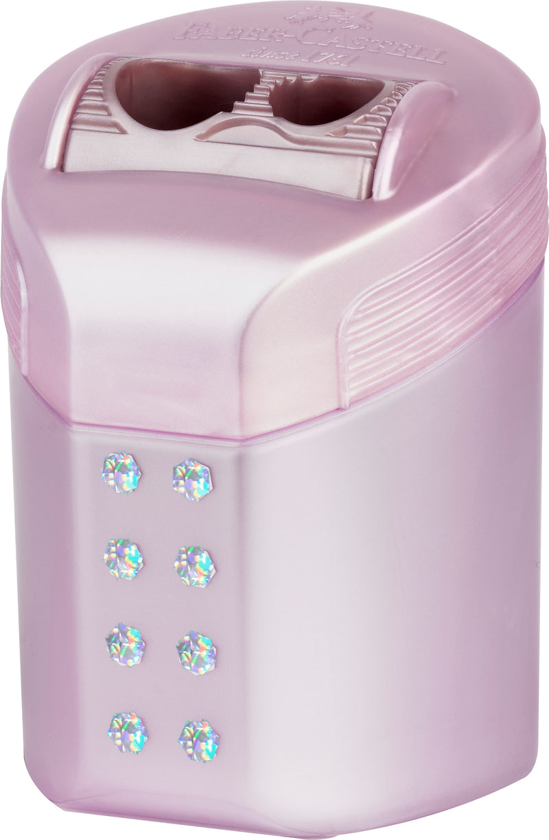 Ascuțitoare Dublă Roll On Sparkle Pastel cu Container Faber-Castell