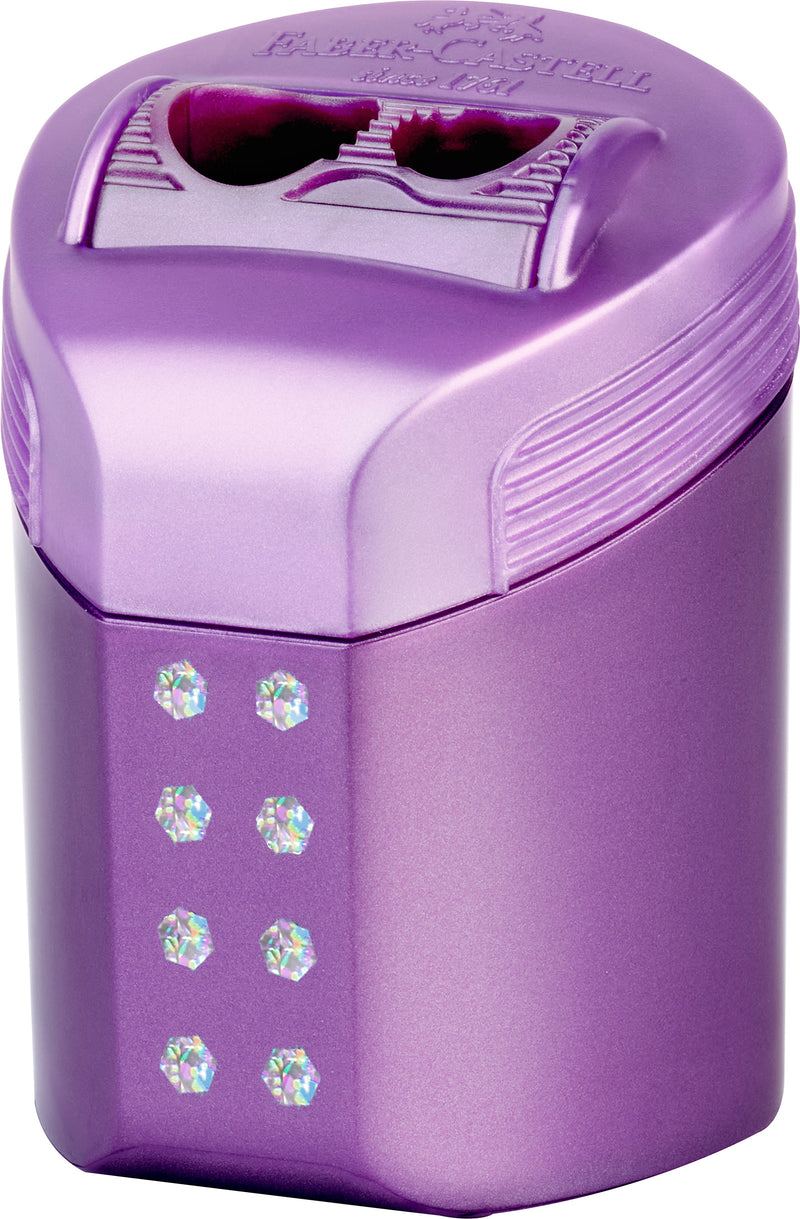 Ascuțitoare Dublă Roll On Sparkle Pastel cu Container Faber-Castell