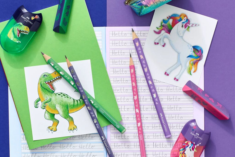 Ascuțitoare Plastic Dublă cu Container Dinozauri Faber-Castell