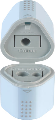 Ascuțitoare Triplă Plastic Grip 2001 cu Container Bleu Sky Faber-Castell