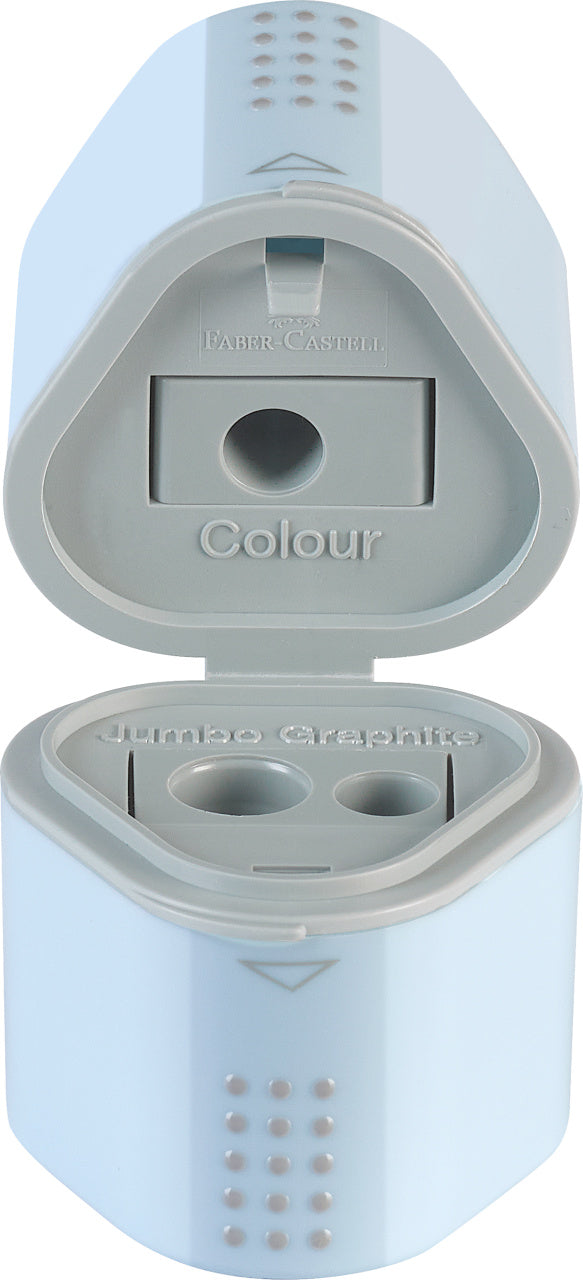 Ascuțitoare Triplă Plastic Grip 2001 cu Container Bleu Sky Faber-Castell