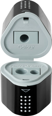 Ascuțitoare Triplă Plastic Grip 2001 cu Container Negru Faber-Castell