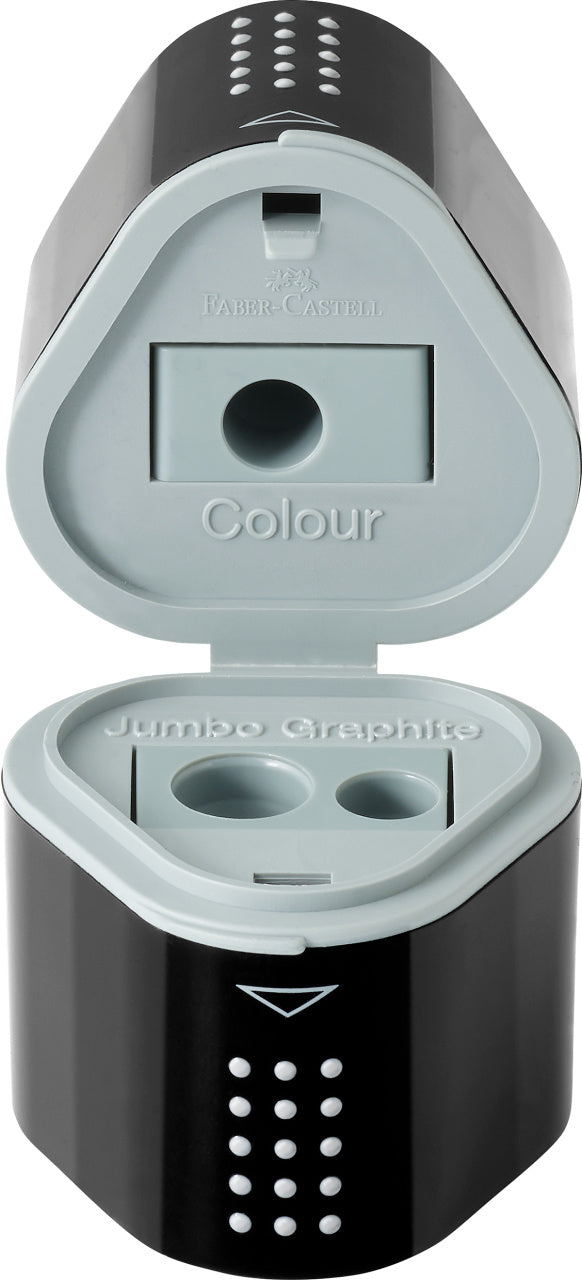 Ascuțitoare Triplă Plastic Grip 2001 cu Container Negru Faber-Castell