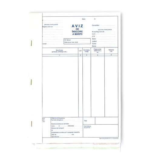 Aviz de Însoțire a Mărfii A4 3 Exemplare 150 file Calitate verificată