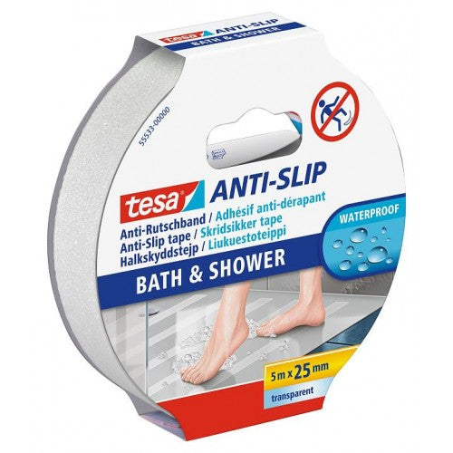 Bandă Adezivă Antialunecare Baie și Duș 5 m x 25 mm Tesa