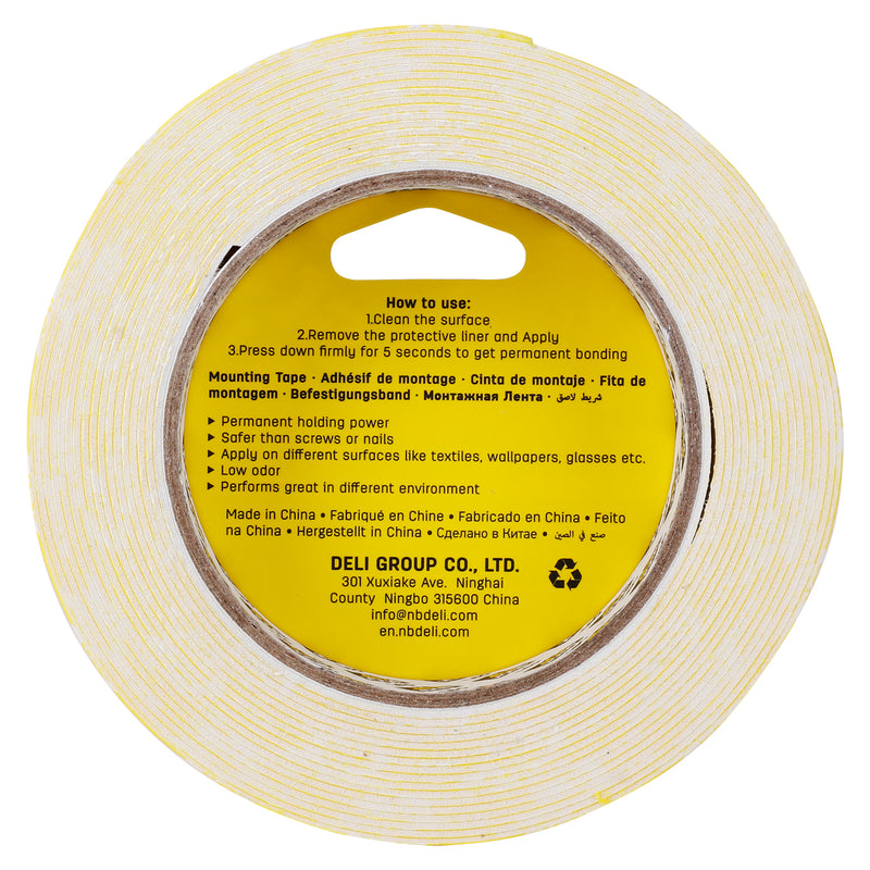 Bandă Dublu Adezivă Buretată Albă 25,4 mm x 5 m Deli
