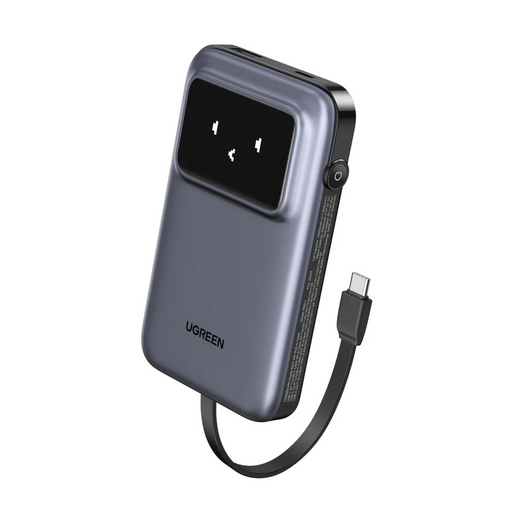 Baterie externa Ugreen Uno 10000mAh 30W cablu USB-C incorporat gri