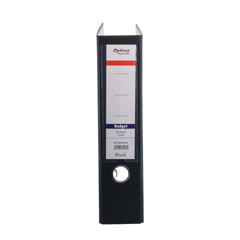 Biblioraft A4 Plastifiat PP/Paper Margine Metalică 75 mm Budget Optima Negru