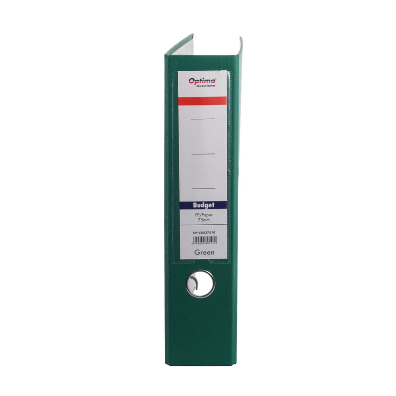 Biblioraft A4 Plastifiat PP/Paper Margine Metalică 75 mm Budget Optima Verde