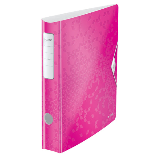Biblioraft Plastifiat 6.5 cm 180° Roz Active WOW marca Leitz pentru organizarea și arhivarea documentelor