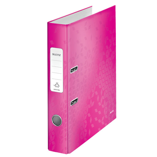 Biblioraft Plastifiat 5.2 cm Roz Metalizat WOW marca Leitz pentru organizarea și arhivarea documentelor