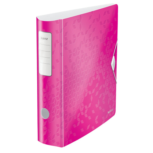 Biblioraft Plastifiat 8.2 cm 180° Roz Active WOW marca Leitz pentru organizarea și arhivarea documentelor