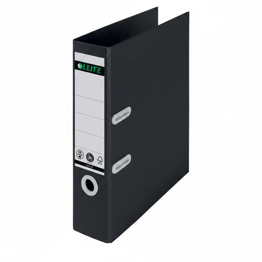 Biblioraft Plastifiat 8 cm 180° Negru Recycle FSC marca Leitz pentru organizarea și arhivarea documentelor