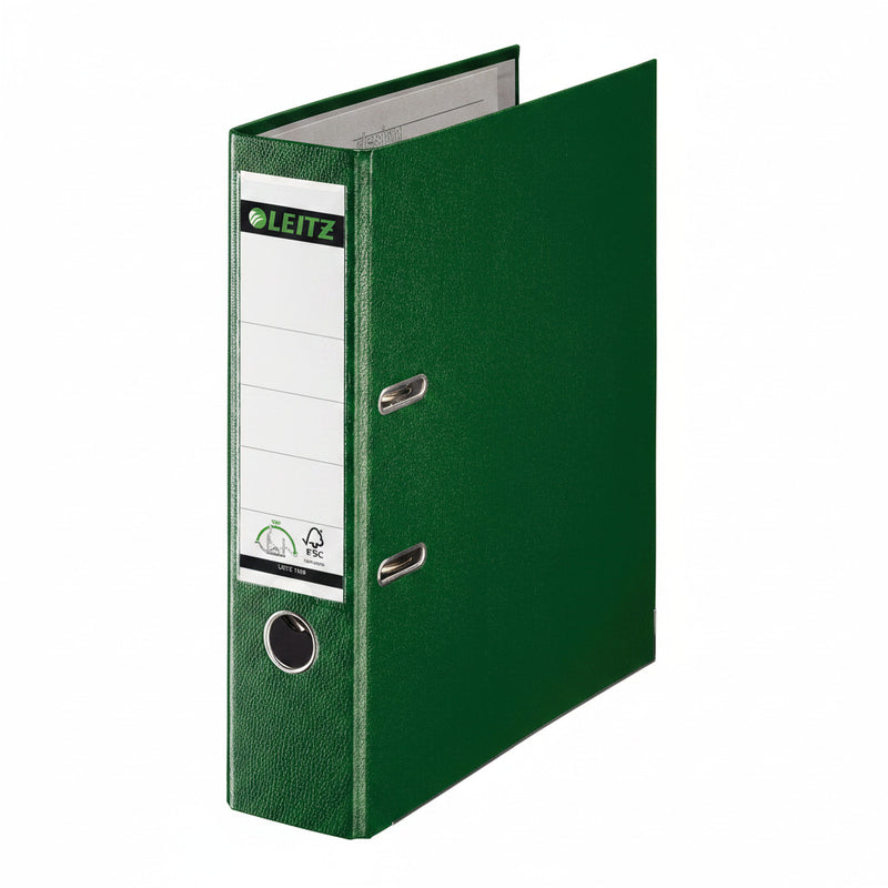Biblioraft Plastifiat 8 cm 180° Verde marca Leitz pentru organizarea și arhivarea documentelor