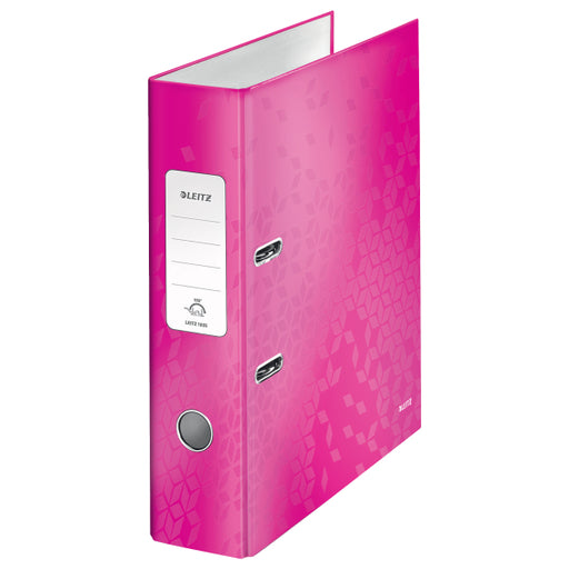 Biblioraft Plastifiat 8 cm Roz Metalizat WOW marca Leitz pentru organizarea și arhivarea documentelor