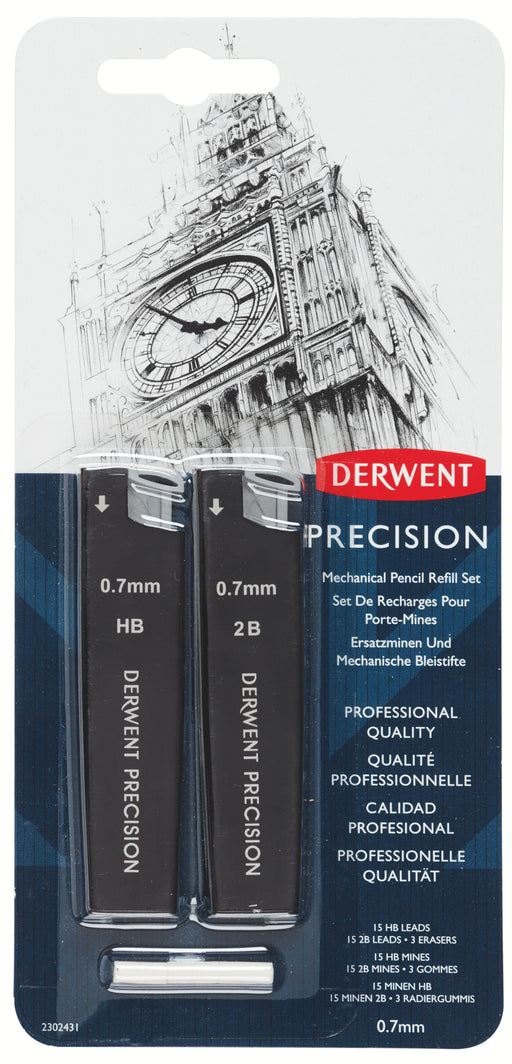 Set Mine 0,7 mm HB/2B și Rezerve Radieră pentru Creion Mecanic Derwent