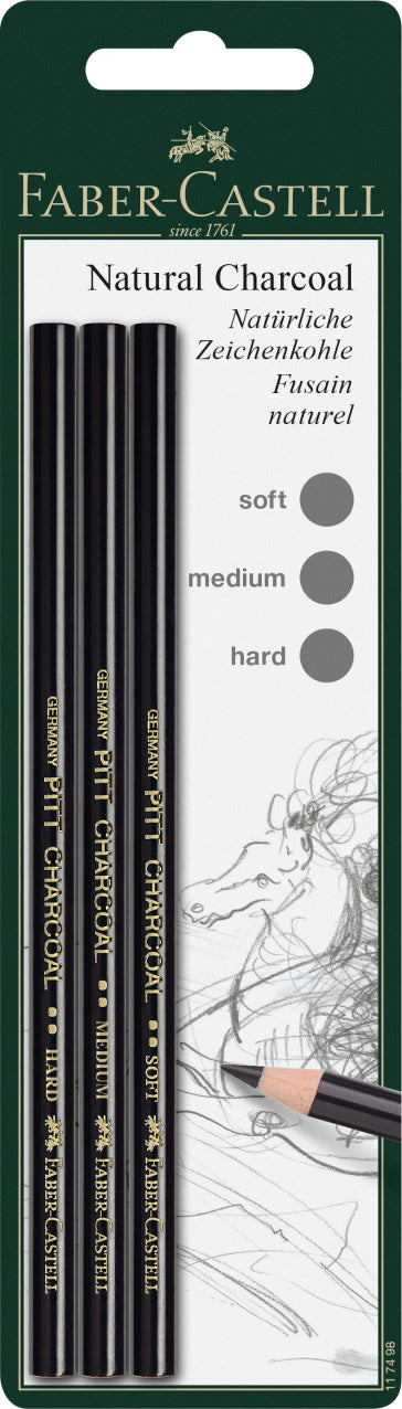 Creioane Cărbune Pitt Monochrome Soft Medium Hard 3 buc Faber-Castell