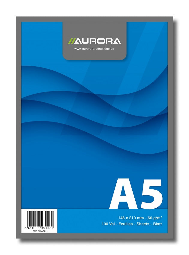 Bloc Notes Capsat Office A5 Velin Microperforații 60g 100 File Aurora, copertă din carton color albastru și microperforații pe latura de sus