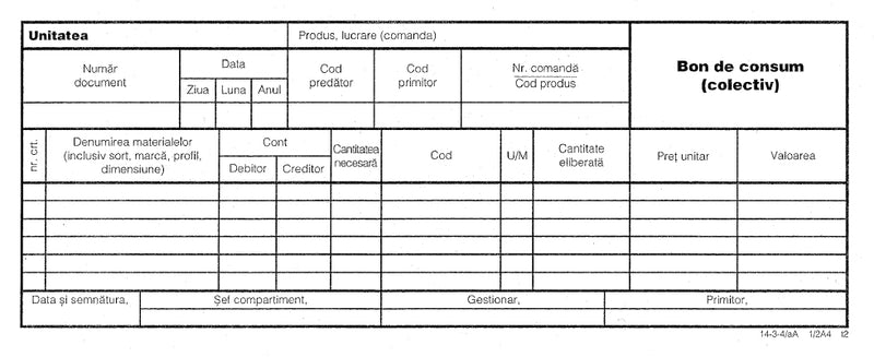 Bon de Consum Colectiv 1/2 A4 1 Exemplar 100 file Nebo