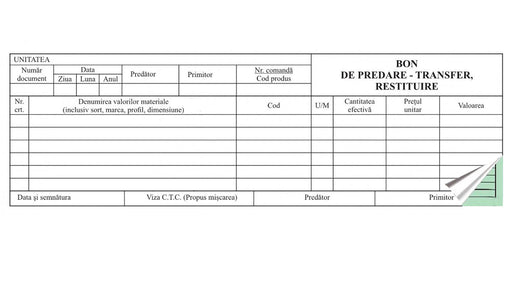 Bon de Predare Transfer Restituire Autocopiativ Nebo