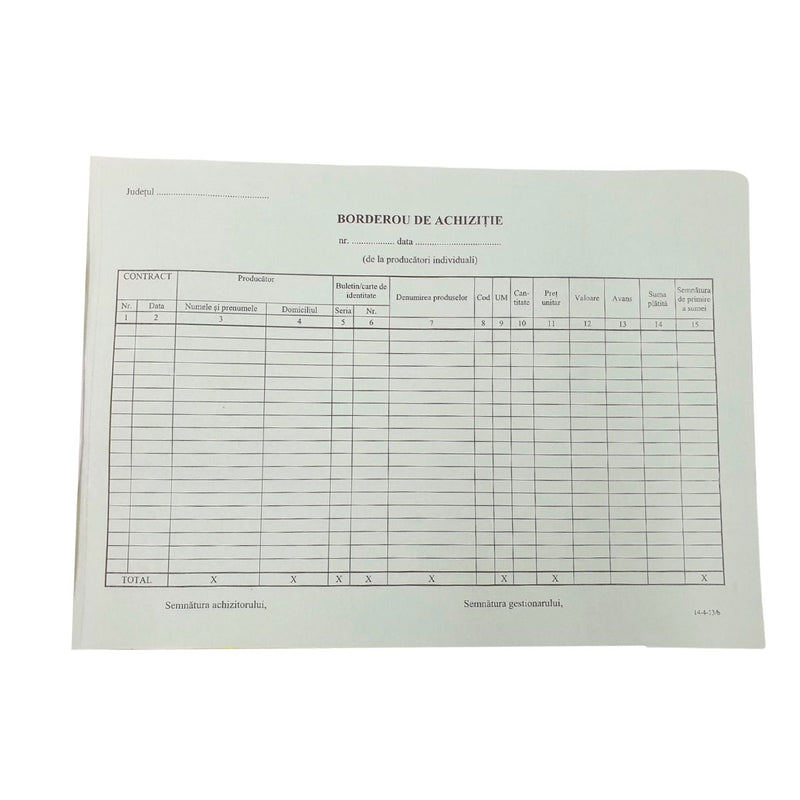 Borderou de Achiziții A4 100 file Calitate verificată