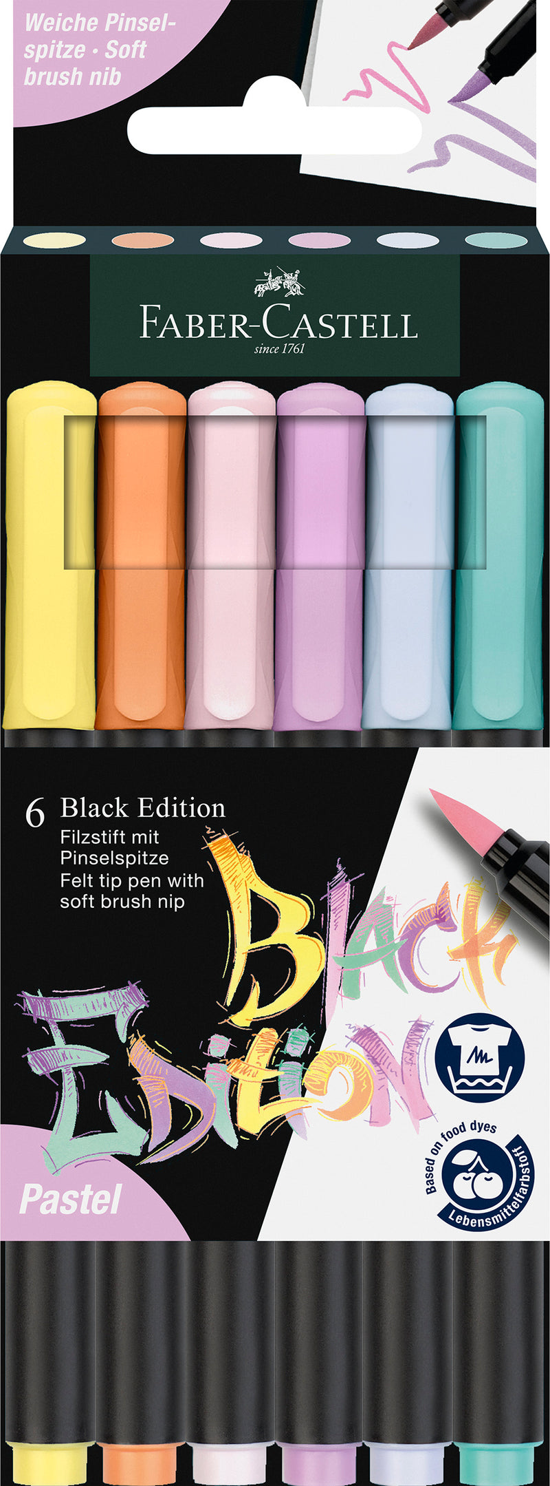 Set 6 Brush Pens Black Edition Culori Pastel Faber-Castell