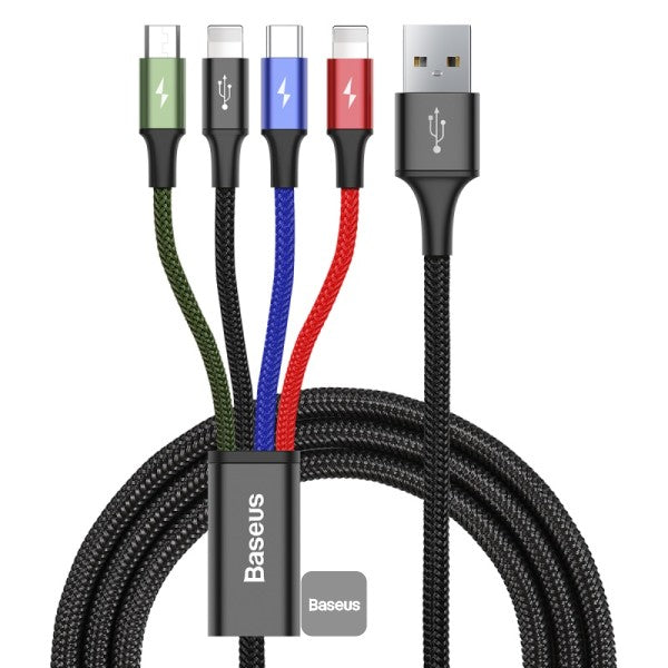 Cablu Baseus Rapid 4-in-1 USB la 2x Lightning/USB-C/Micro-USB 1.2m 3.5A Negru