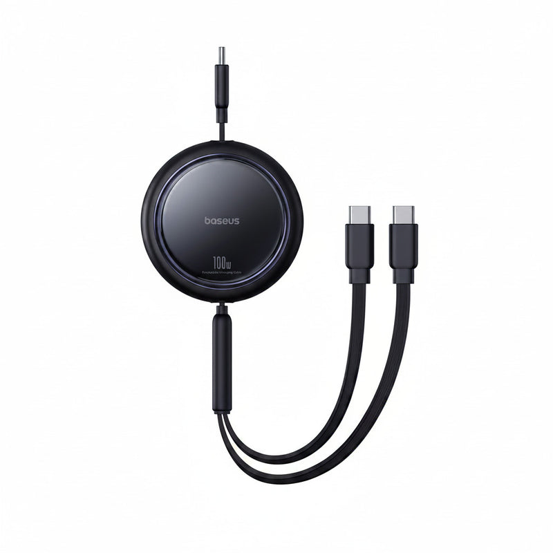 Cablu Baseus Bright Mirror Retractabil USB-C la 2x USB-C 1m 100W Negru