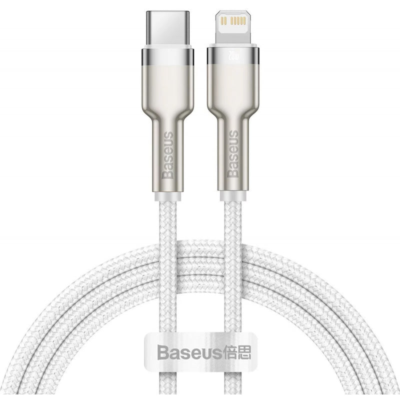 Cablu Baseus Cafule Metal USB-C la Lightning 1m 20W Alb