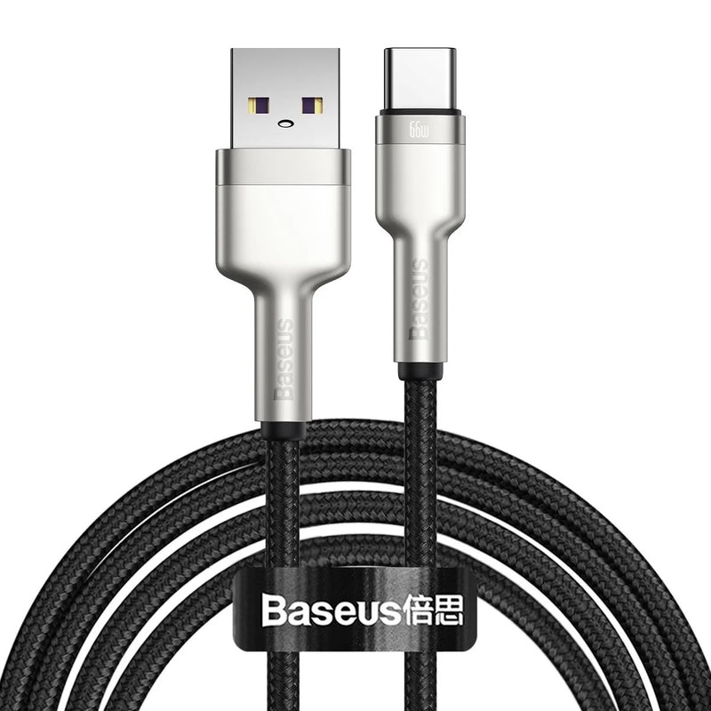 Cablu Baseus Cafule Metal USB la USB-C 2m 66W Negru