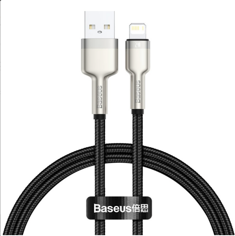 Cablu Baseus Cafule Metal USB-A la Lightning 0.25m 2.4A Negru