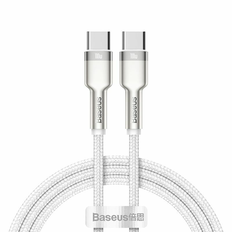 Cablu Baseus Cafule Metal USB-C la USB-C 1m 100W Alb