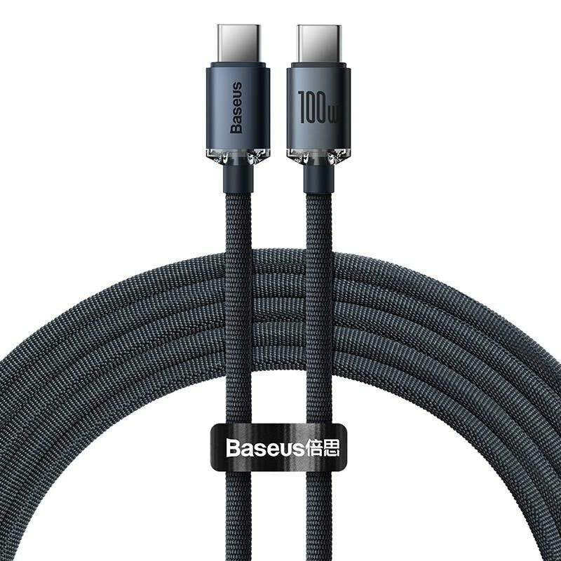 Cablu Baseus Crystal Shine USB-C la USB-C 2m 100W Negru