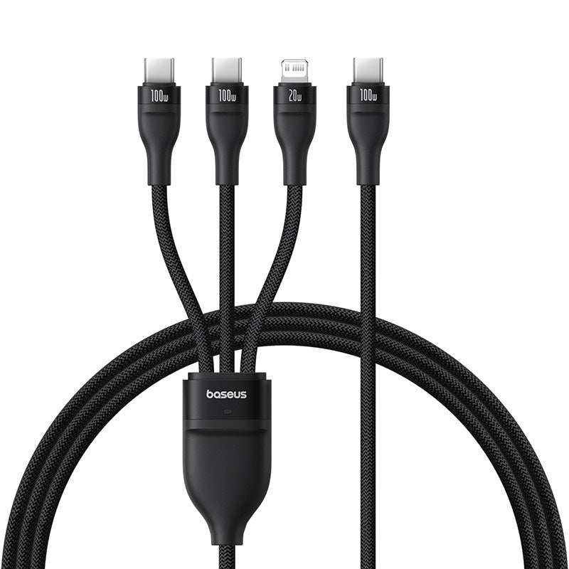 Cablu Baseus Flash 3-in-1 USB-C la 2x USB-C/Lightning 1.5m 100W Negru