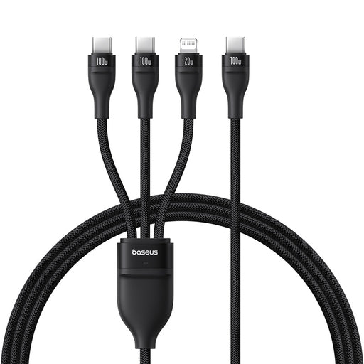 Cablu Baseus Flash 3-in-1 USB-C la 2x USB-C/Lightning 1.5m 100W Negru