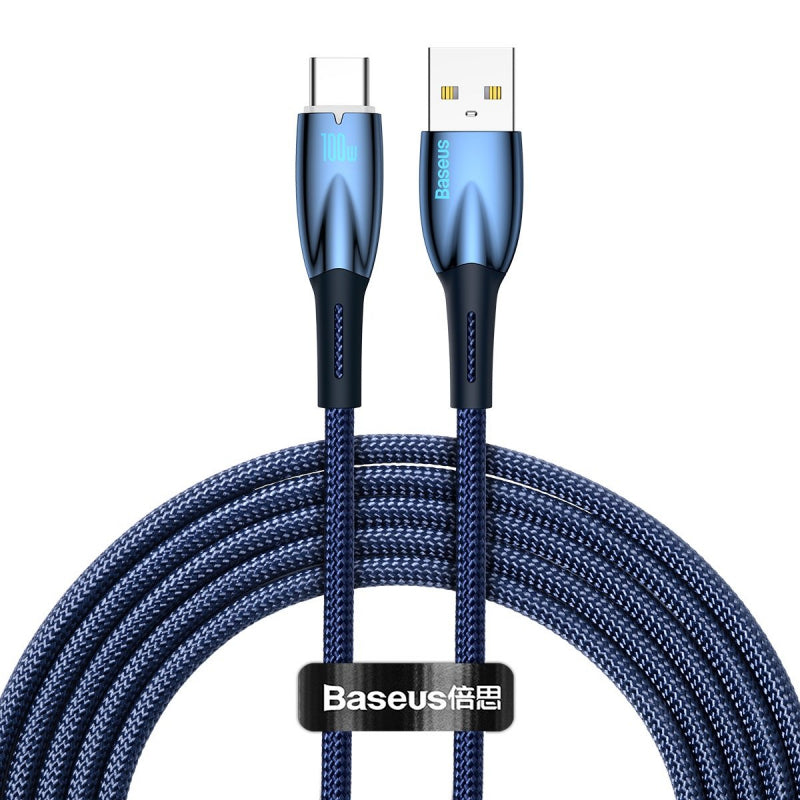 Cablu Baseus Glimmer USB la USB-C 2m 100W Albastru